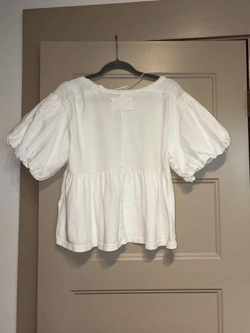 Free People Tricia Fix Blossom Tie Blouse Ivory White Puff Short Sleeve Top XS